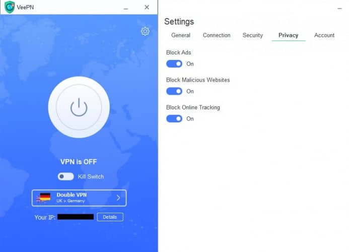   VeePN تنظیمات حریم خصوصی [1945900009] [1945900009] </p>
<h2>  VPN </h2>
<p>  شبکه سرور VeePN یکی دیگر از موارد برجسته این سرویس است. بیش از 2500 سرور که در 42 کشور پخش شده اند ، پوشش جهانی را تضمین می کنند. علاوه بر این ، مکان های بی شماری در برخی کشورها مانند ایالات متحده وجود دارد که دارای سرور در چندین ایالت و شهر مختلف هستند. به طور کلی ، اروپا نماینده ترین قاره است ، اما در آمریکای جنوبی ، استرالیا ، آسیا ، آفریقا و خاورمیانه نیز سرورهایی وجود دارد. </p>
<p>  این آزمایش در بسیاری از نقاط اروپا انجام شده است و ما می توانیم نتیجه بگیریم که مهمترین عامل VeePN است. نزدیکترین سایتها بهترین نمرات آزمون سرعت و سازگارترین اتصالات را نشان می دهند و نشان دادن نتیجه برای سرورهای خارج از کشور دشوار است. وقتی گزینه های VPN دوگانه را انتخاب می کنید ، واقعاً متوجه وزن پیاده سازی رمزگذاری دو بار می شوید ، همین اتفاق رخ می دهد. </p>
<p>  State StateDubaiUnited </p>
<h4>  Bulgarian Speed ​​VeePN Test Test </h4>
<p><img src=