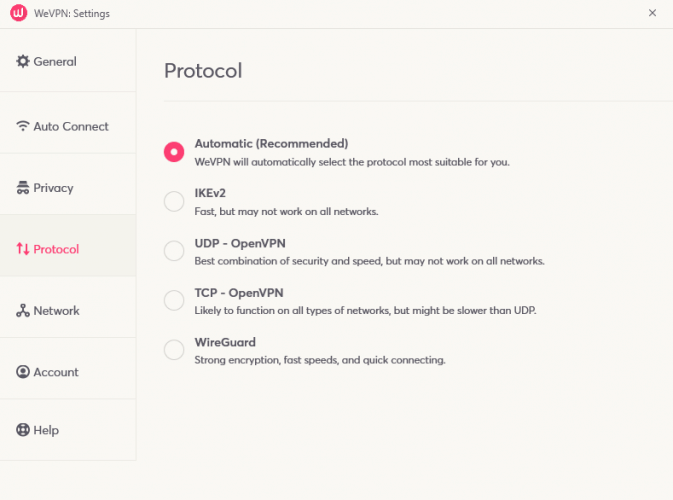  تنظیمات پروتکل WeVPN 