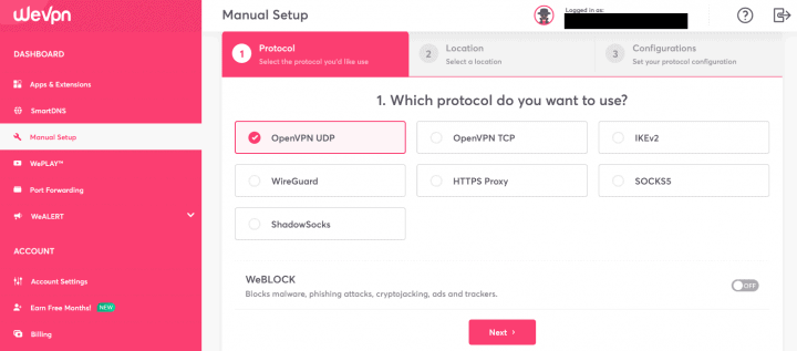  پیکربندی دستی WeVPN 
